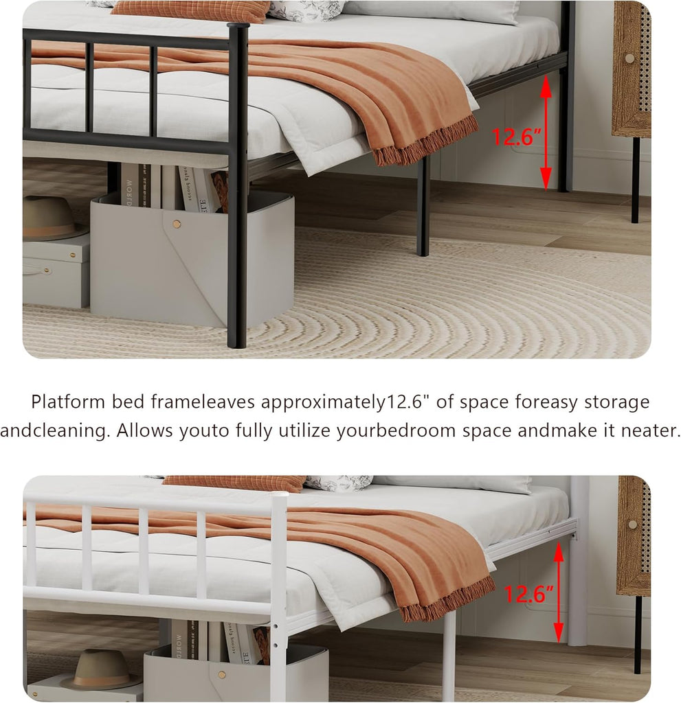 Metal Platform King Bed Frame with Headboard Sturdy Steel Slats Support No Box Spring Needed Easy Assembly Black