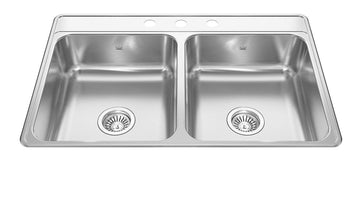 Creemore 33-in LR x 22-in FB x 7-in DP Drop In Double Bowl 3-Hole Stainless Steel Kitchen Sink