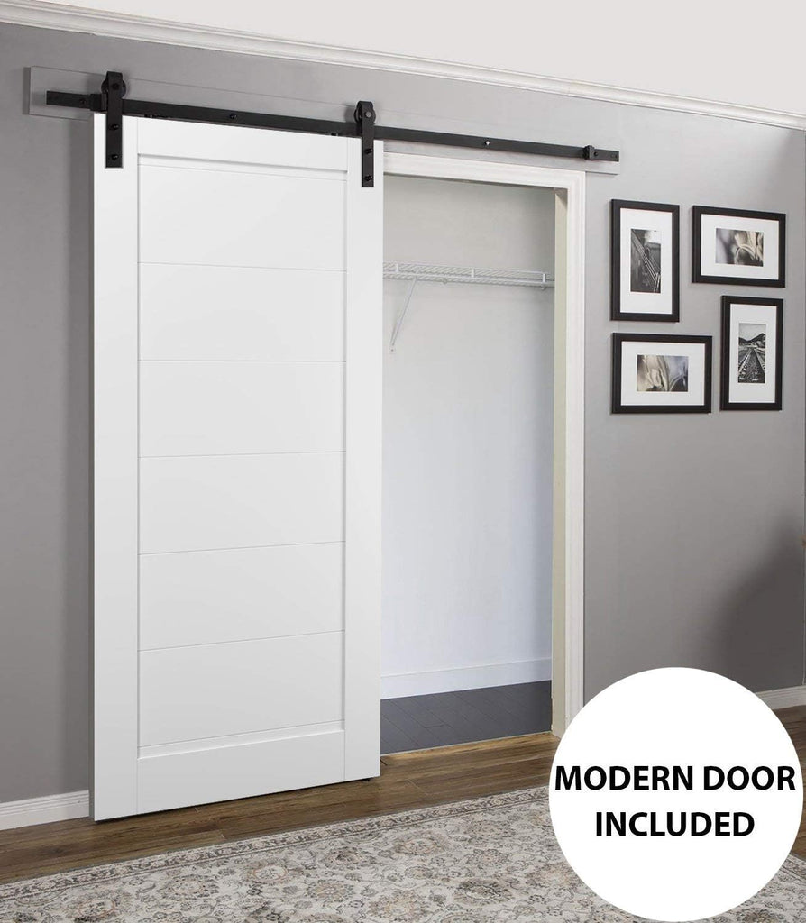 Quadro 4115 | Interior Single Sliding barn Door, no Glass, MDF, 42x84, White, Modern Style | Hardwar
