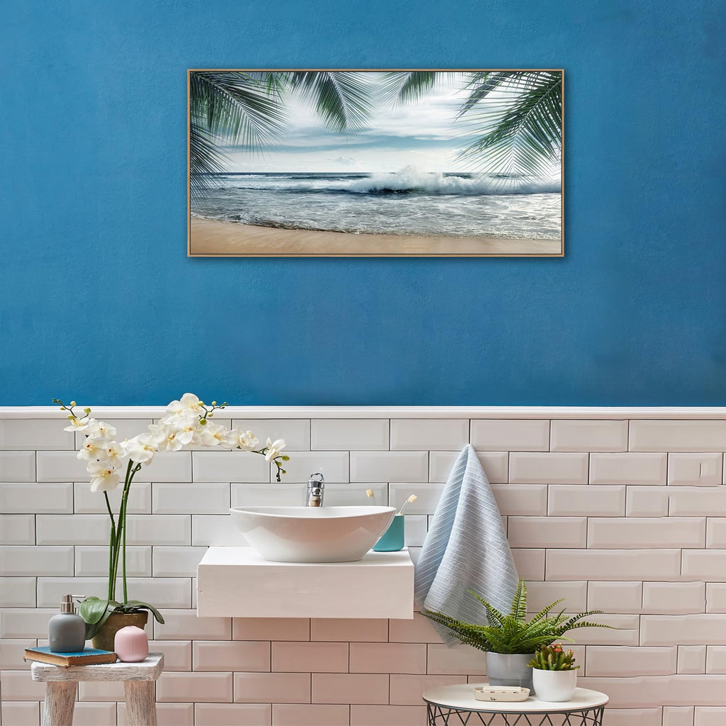 Framed Wall Art Tropical Beach Canvas Pictures 20" x 40"
