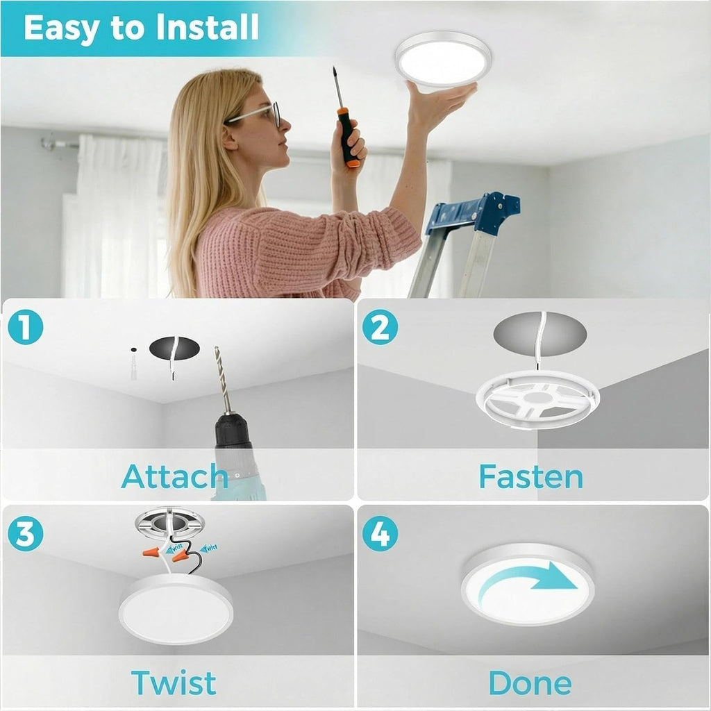 4Pack 7inch LED Flush Mount Ceiling Light, Dimmable & 5Color Temperatures (3000K-6500K), 15W Round Slim White Light