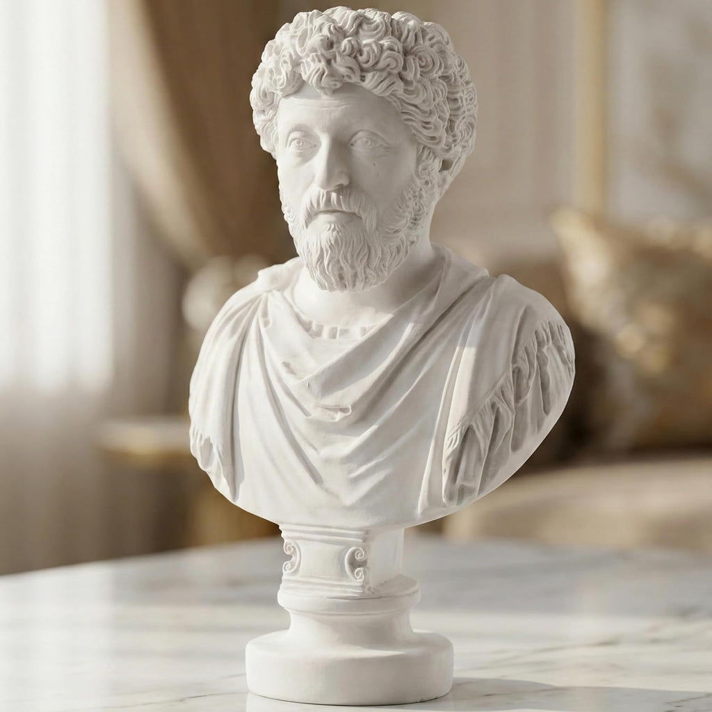 Marcus Aurelius Bust - Elegant Marble Statue Decor and Philosophy Book Collections | Inspirational for Stoicism and