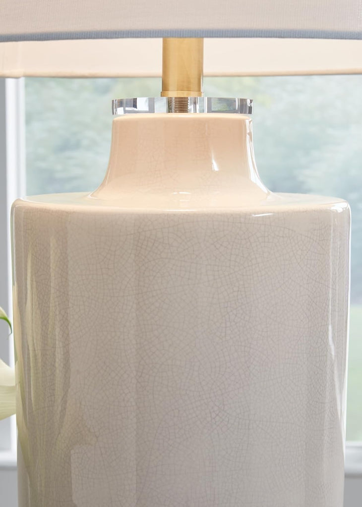 Signature Design by Ashley Cylener Vintage Ceramic Table Lamp with 3-Way Switch, White & Beige