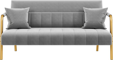 56.5" W Modern Sofa Small Sofa Luxurious Velvet Fabric Couch with Gold-Tone Metal Arms and Legs for Living Room