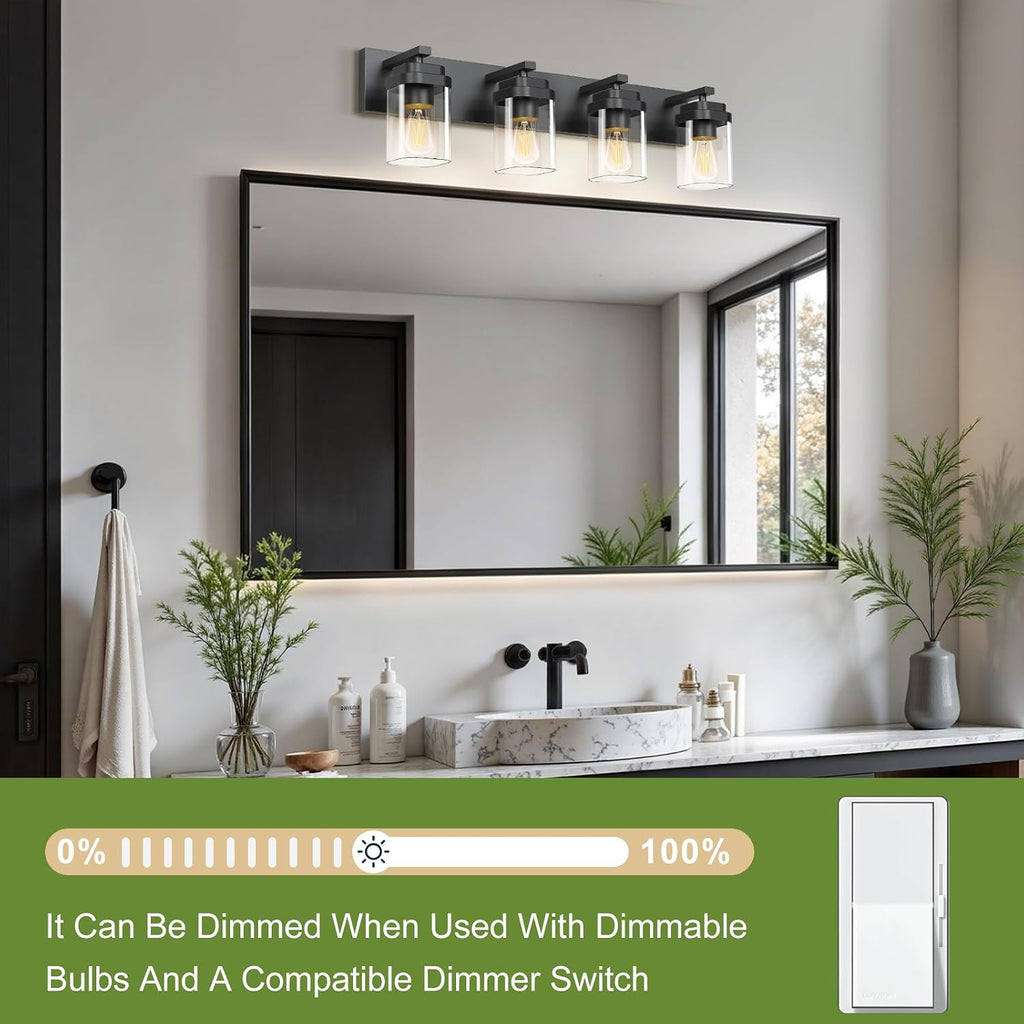 Black Bathroom Light Fixtures, 4 Lights Bathroom Lighting Fixtures Over Mirror, Square Design & Rectangle Large