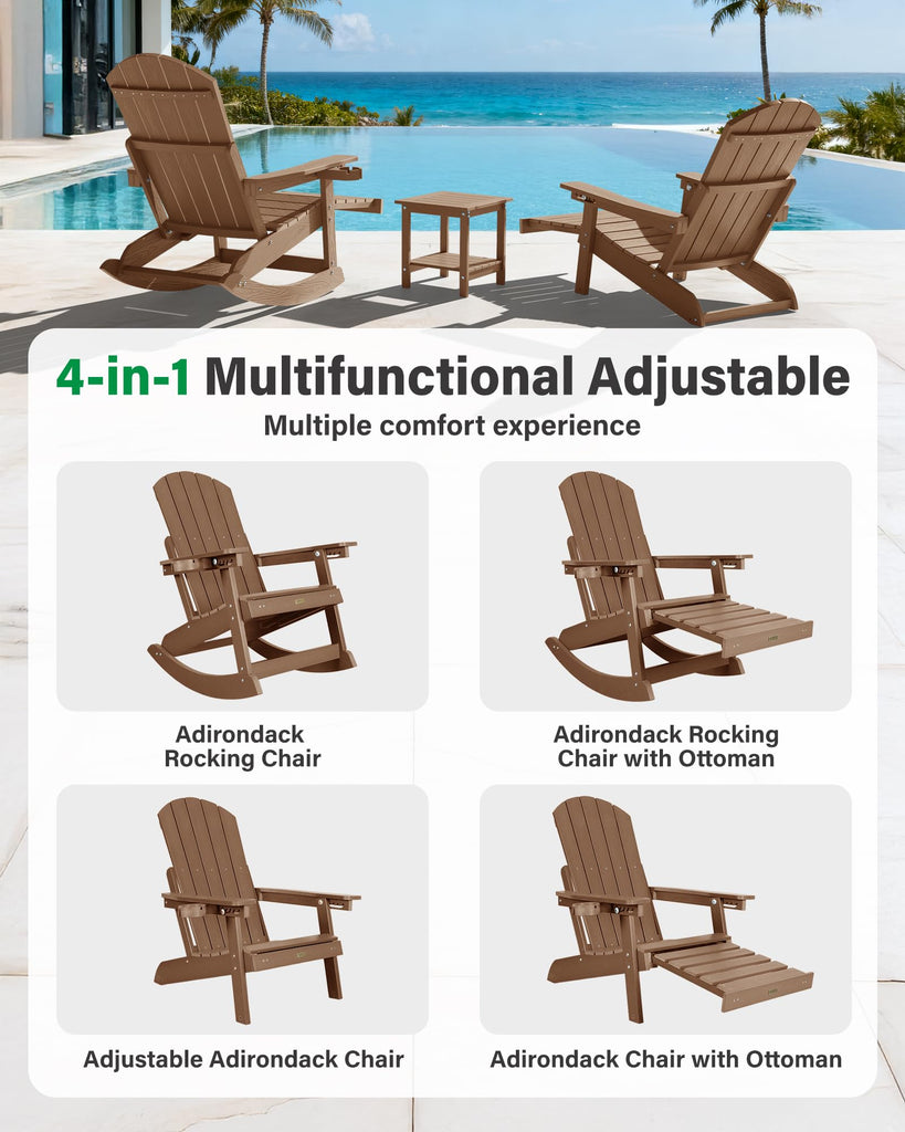 Adirondack Rocking Chairs, with Footrest, 5-Level Adjustable Backrest