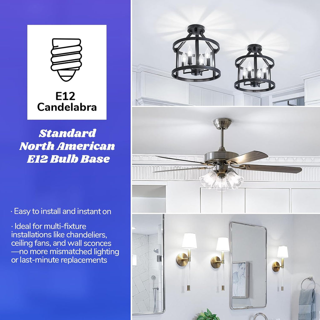 E12 Candelabra LED Light Bulb, Chandelier Light Bulbs Daylight White 5000K, B11 Clear LED Filament Candle Bulbs