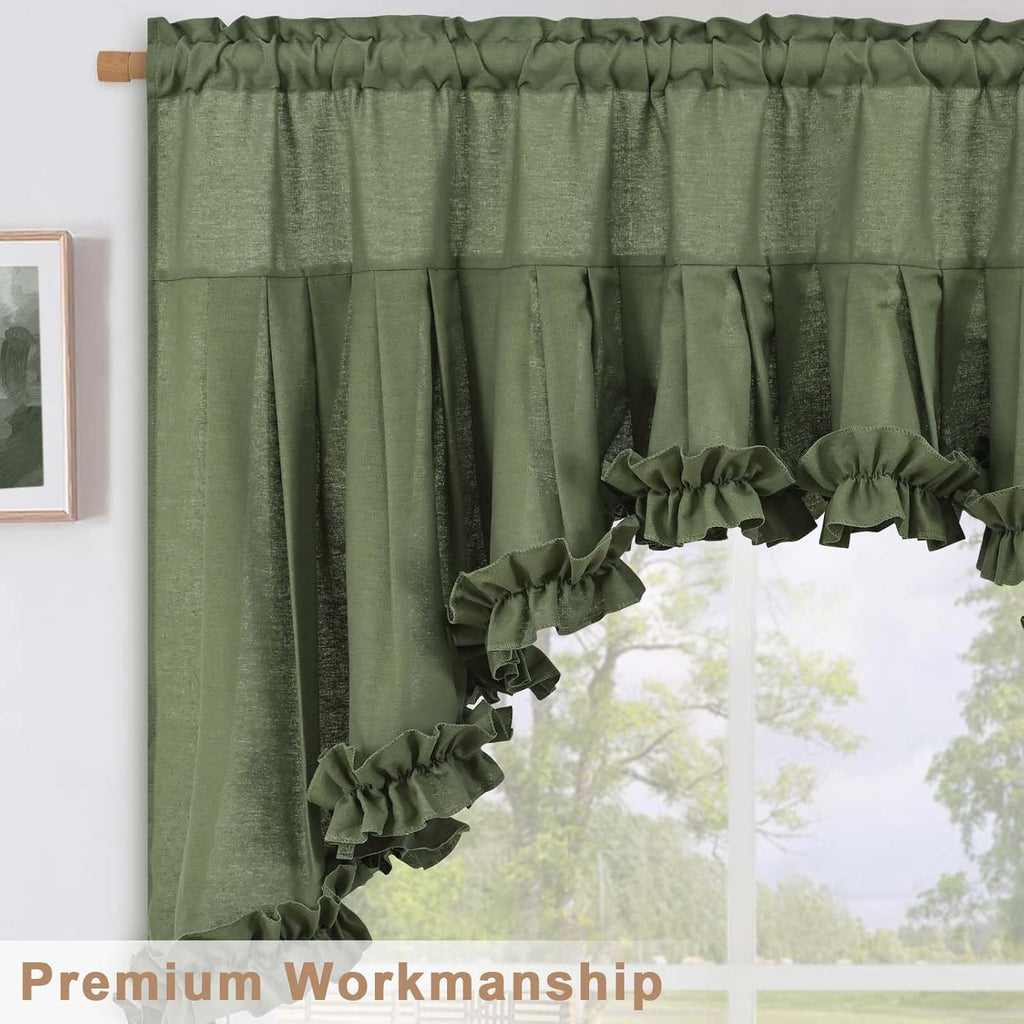 Linen Valances for Windows Farmhouse Ruffle Swag Valance Rustic Country Window Valances Light Filtering Kitchen