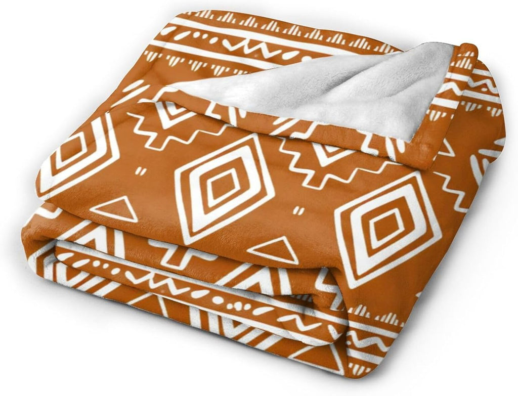 Orange White Retro Boho Tribal Western Modern Throw Blanket Gifts for Women, Soft Fuzzy Warm Cozy Flannel Blankets