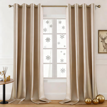 Faux Silk Beige Champagne Gold Blackout Curtains 84''L 2 Panels