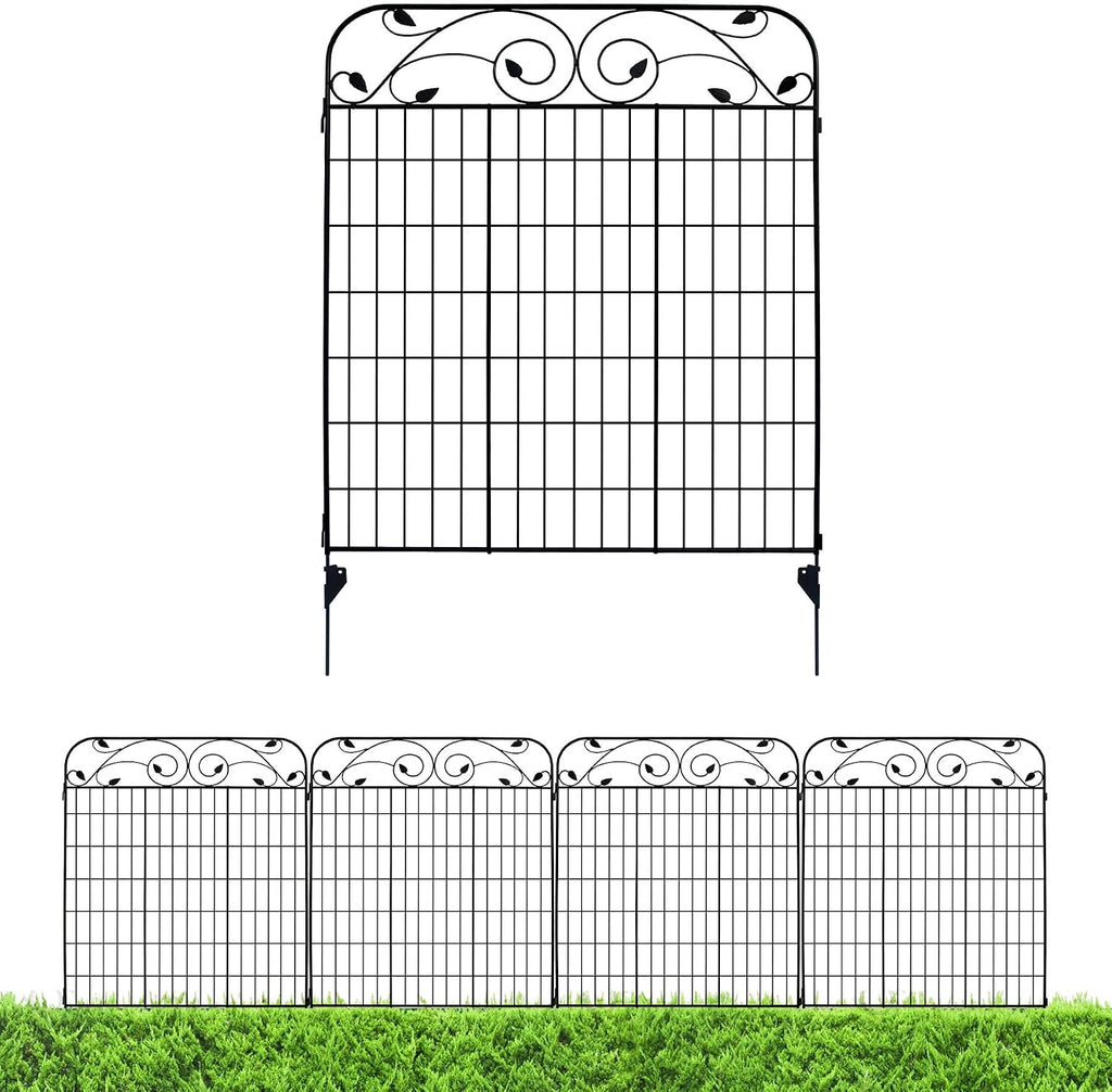 4 Pack 44" H 36" W (Linear Length 12 feet) Black Coated Heavy Duty Steel Decorative Garden Fence Panel with 8 Leaves