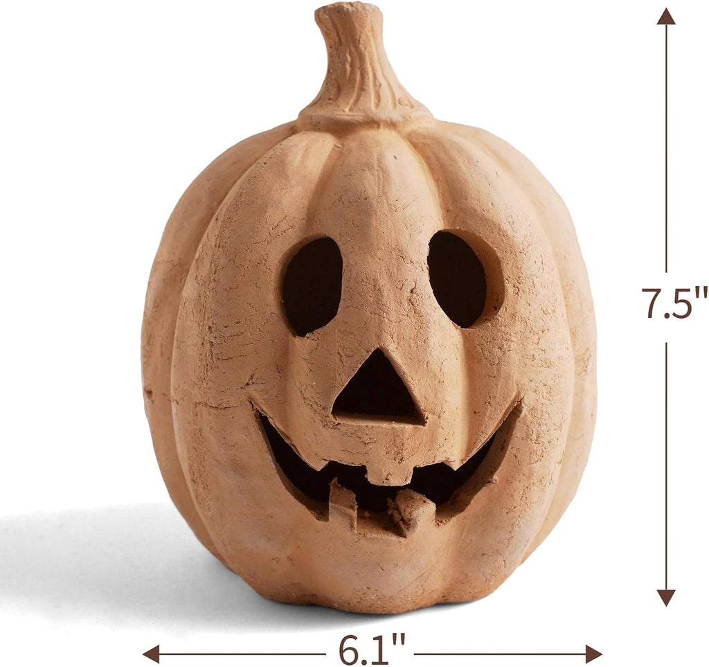 Fall Decor - Handmade Terracotta Pumpkin Jack O' Lantern Outdoor Indoor
