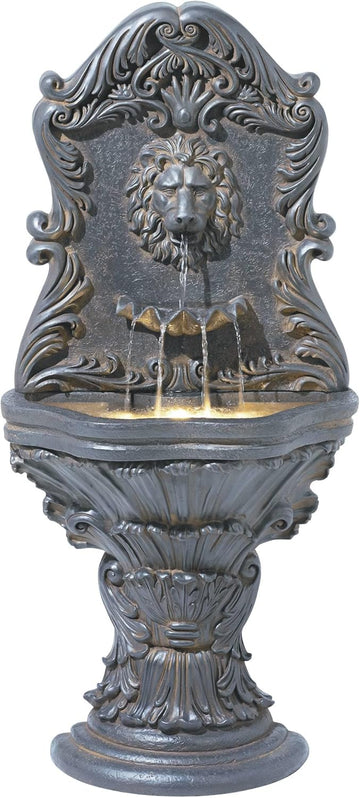 Royal Lion Acanthus 50" High Large Italian Indoor Outdoor Decor Faux Stone Floor Fountain with Light LED Statue