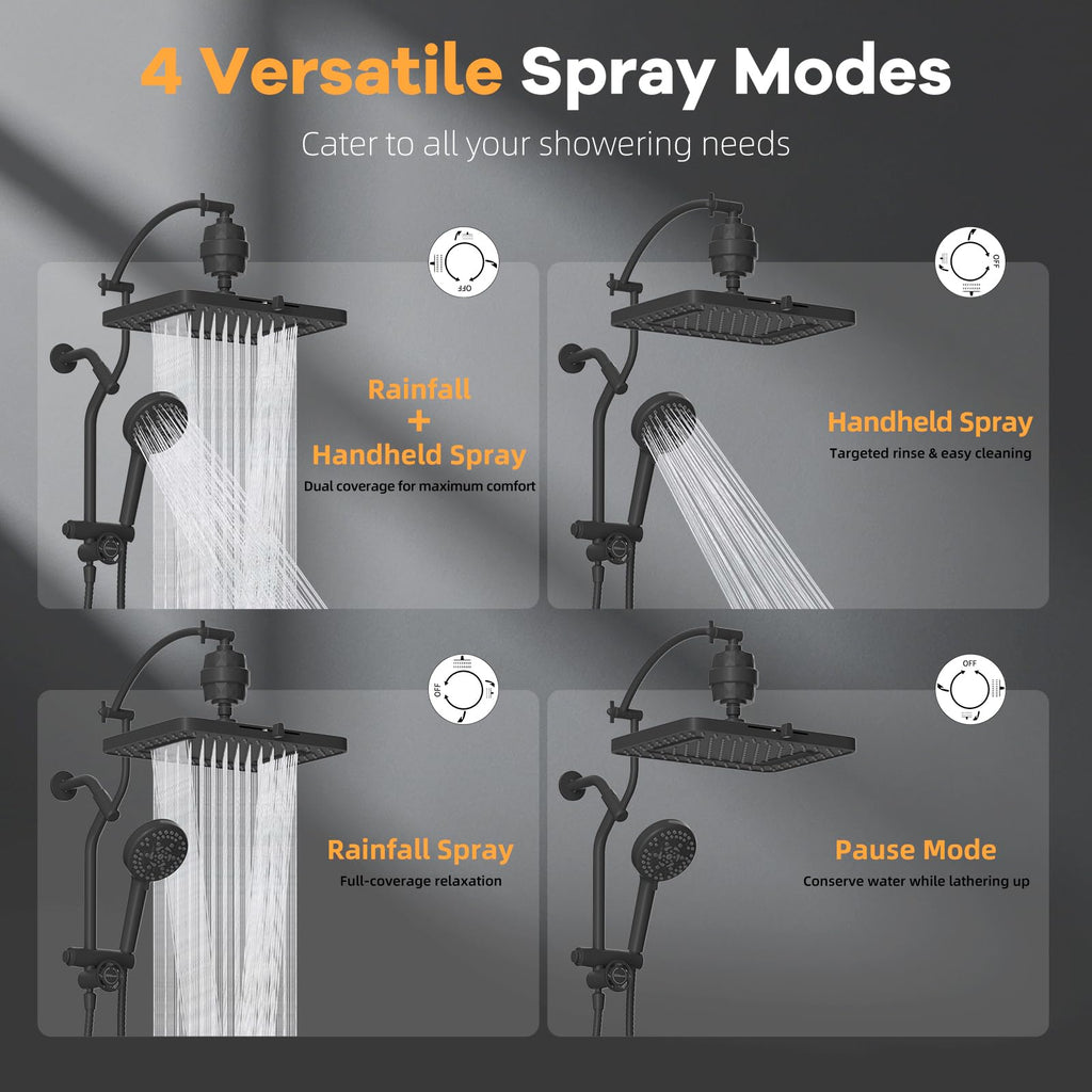 13" Filtered Shower Head & Filtered 10-Mode Handheld Combo, Black