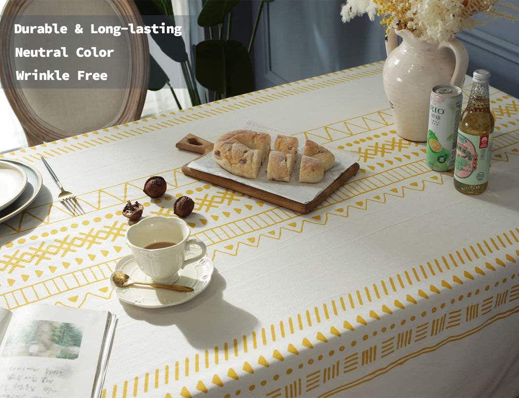 Cotton Linen Rectangle Tablecloth with Boho Tassel
