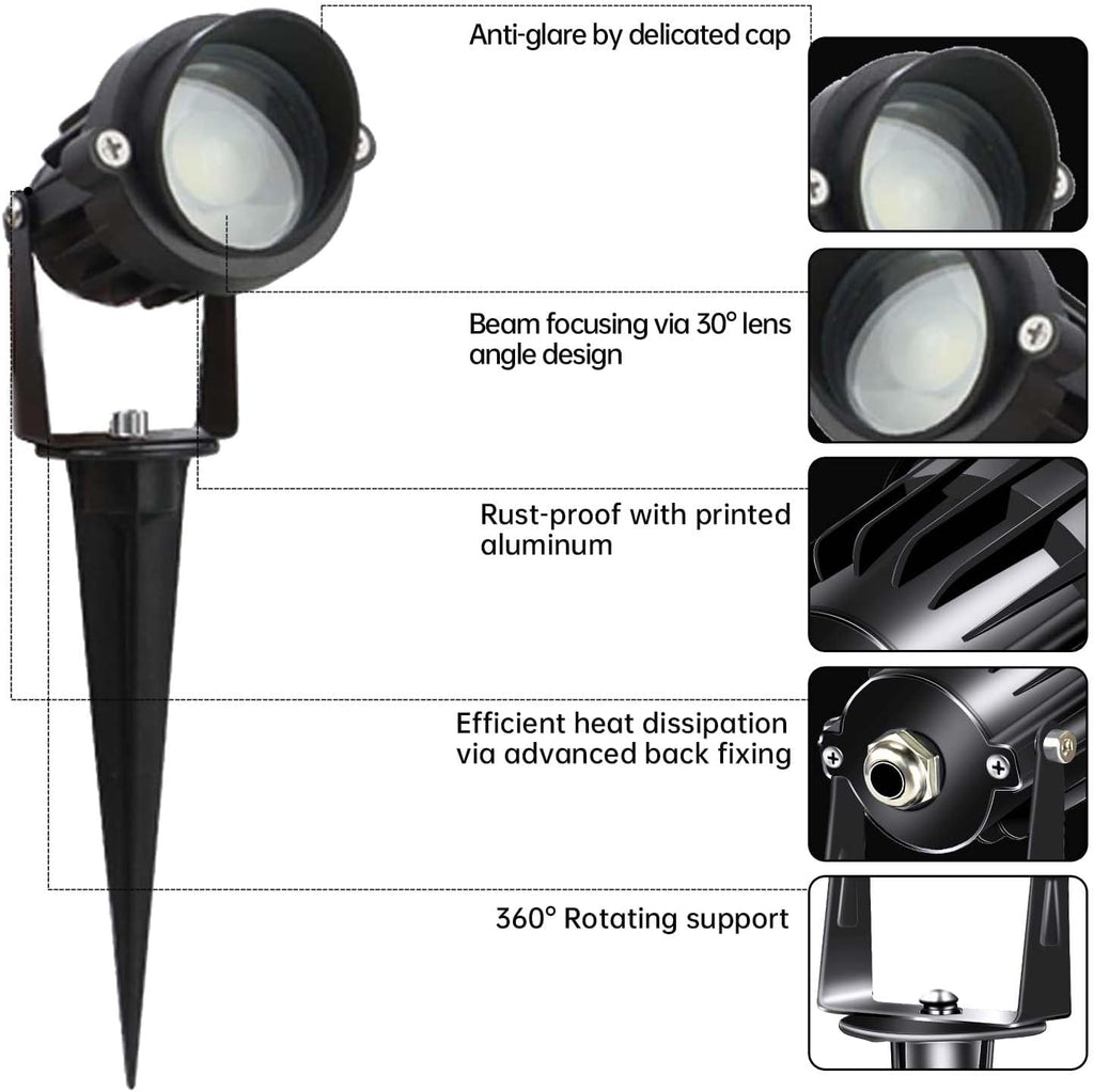 10W LED Landscape Lights 12V Outdoor Spotlight with Connectors Low Voltage Landscape Lighting Warm White Waterproof