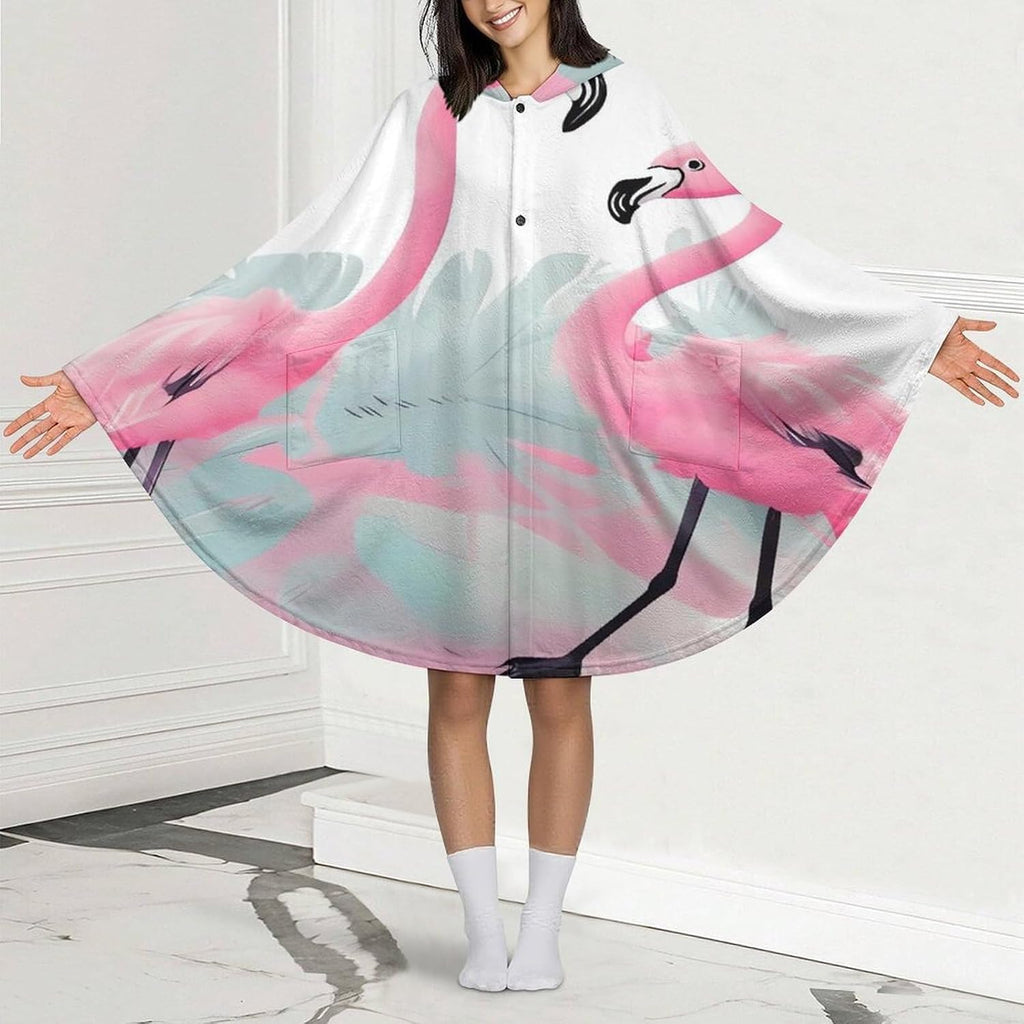 Love Flamingo Wearable Blanket Hoodie Flannel Hooded Blanket