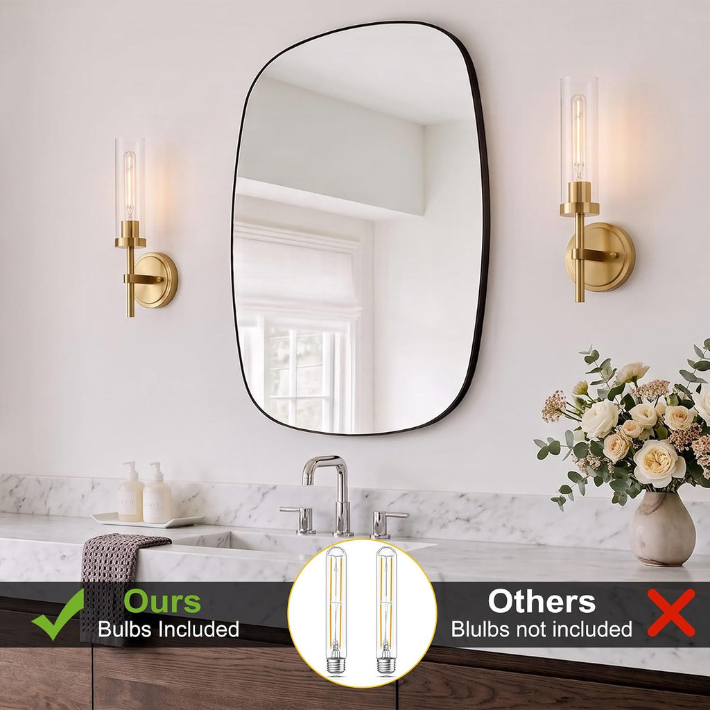 Hardwired Gold Wall Sconces Set of 2, Modern Bathroom Sconces Wall Lighting Vanity Light Fixtures with Clear Glass
