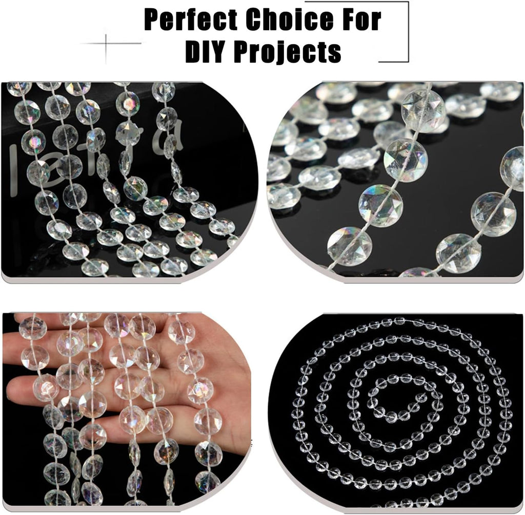 99ft Clear Bead Garland, Clear Acrylic Crystal Strand Roll for Christmas Tree, Hanging Ornaments, Holiday Home Décor