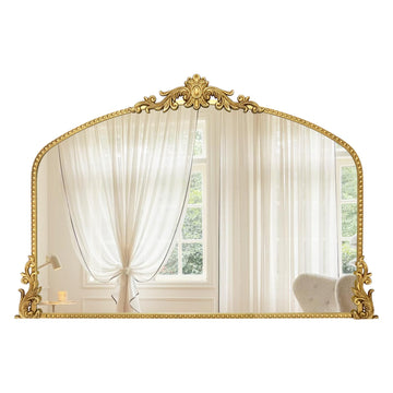 Vintage Gold Arched Mirror, 40''x30'' Antique Baroque Ornate Wall Mirror Decor with Full Metal Frame for