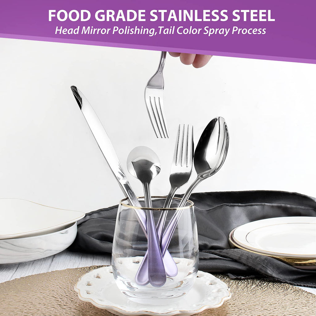 Gradient Purple Silverware set for 4, Stainless Steel Flatware Set, 20 Piece Tableware Cutlery Set, Mirror Polished
