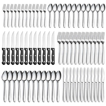 72-Pieces Silverware Set for 12, Flatware Set with Triple Rivet Steak Knives, Stainless Steel Cutlery Set, Include