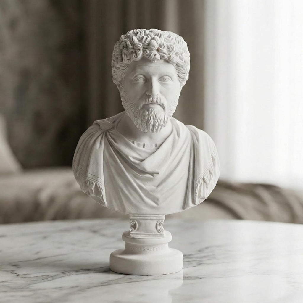 Marcus Aurelius Bust - Elegant Marble Statue Decor and Philosophy Book Collections | Inspirational for Stoicism and