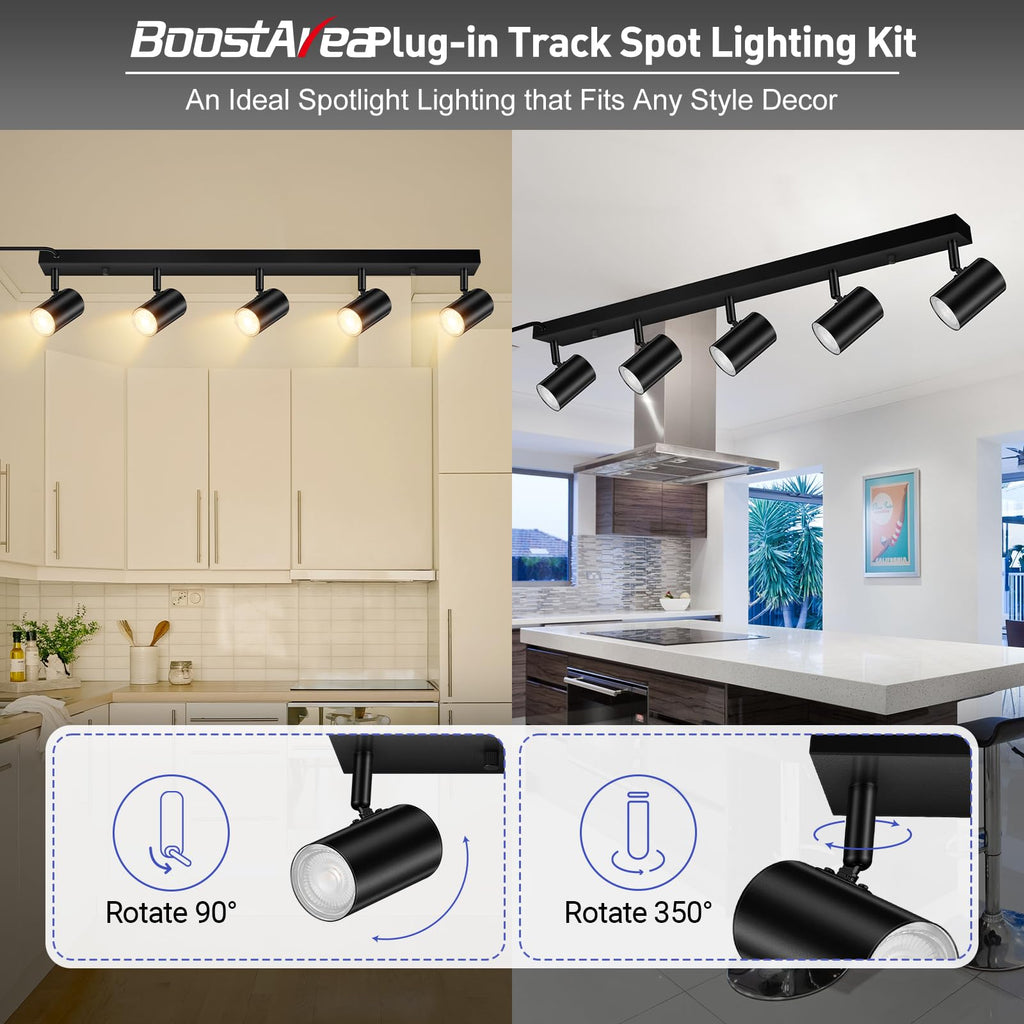 LED Plug in Track Light Kit, Matte Black 5-Light