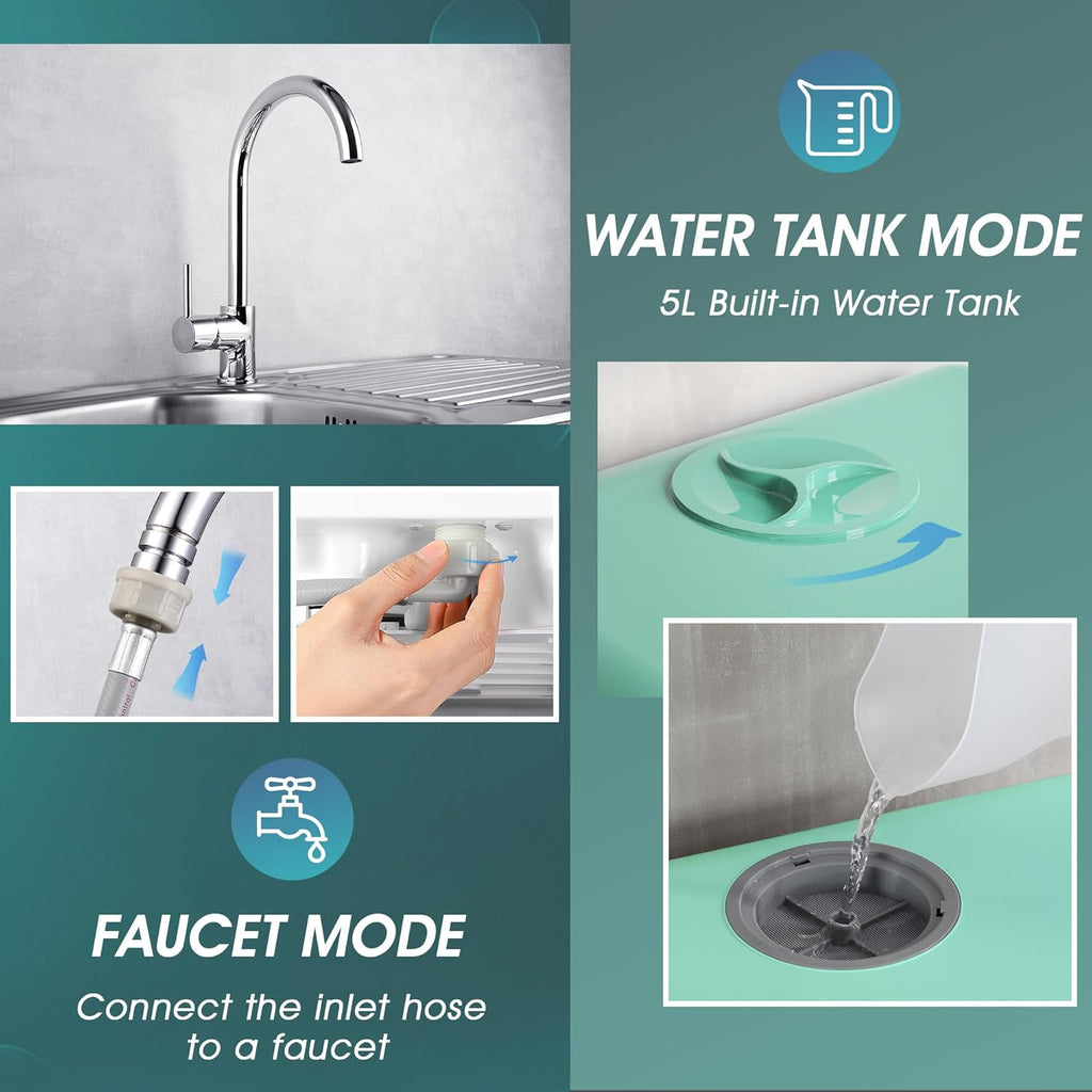 Portable Countertop Dishwashers, 5 Washing Programs Mini Dishwashers with 5 L Built-in Water Tank and Double-layered