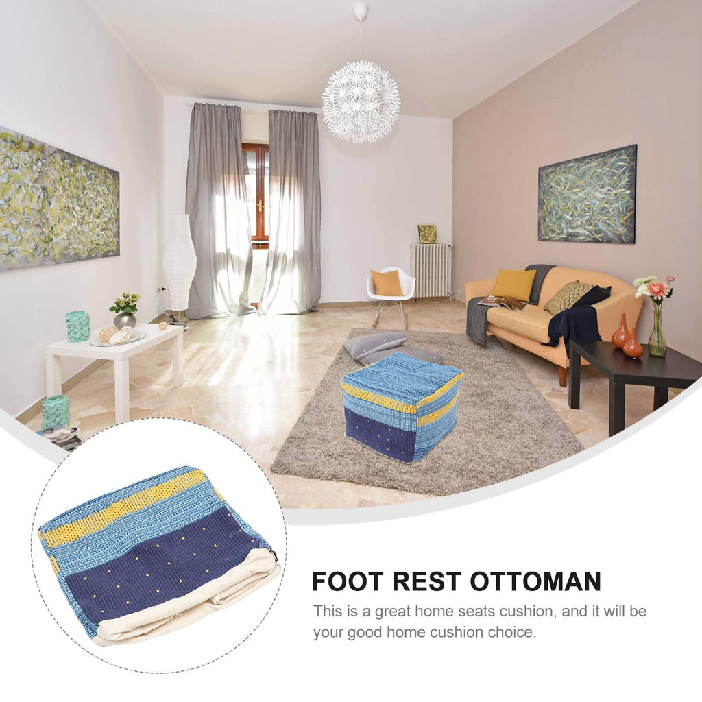 Pouf Cover Square Pouf Ottoman Cover Boho Linen Cushion Decorative Square Unstuffed Thick Cotton Linen Tatami