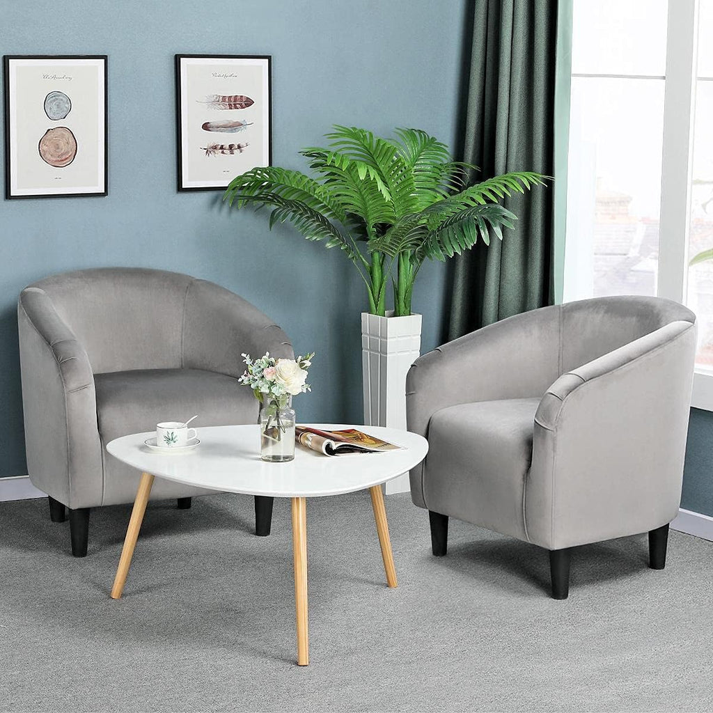 Velvet Accent Chairs, Compact Furry Barrel Chairs with a Curved Silhouette , Gray