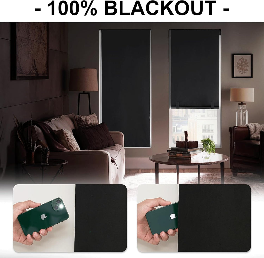 100% Blackout Blinds for Windows, No Drill Roller Shades, Stick On Window Blinds, Cordless Cut to Size with Magnetic