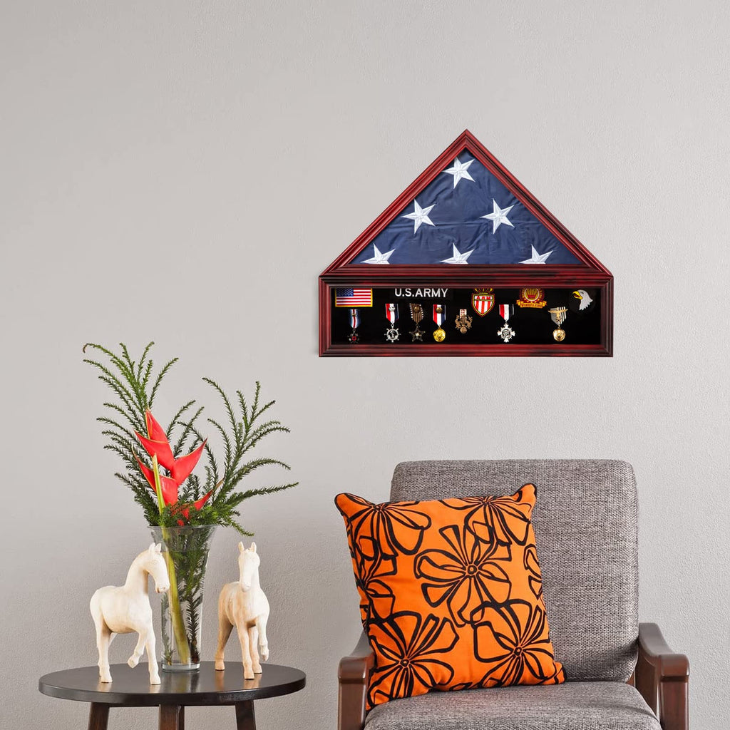 Medium Military Shadow Box with Flag Display Case, Mahogany
