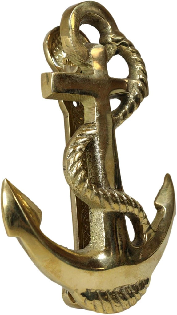Brass Metal Golden Marine Nautical Sailor Ship Anchor Door Knocker Sculpture with Built in Striking Plate 5.5" H Navy