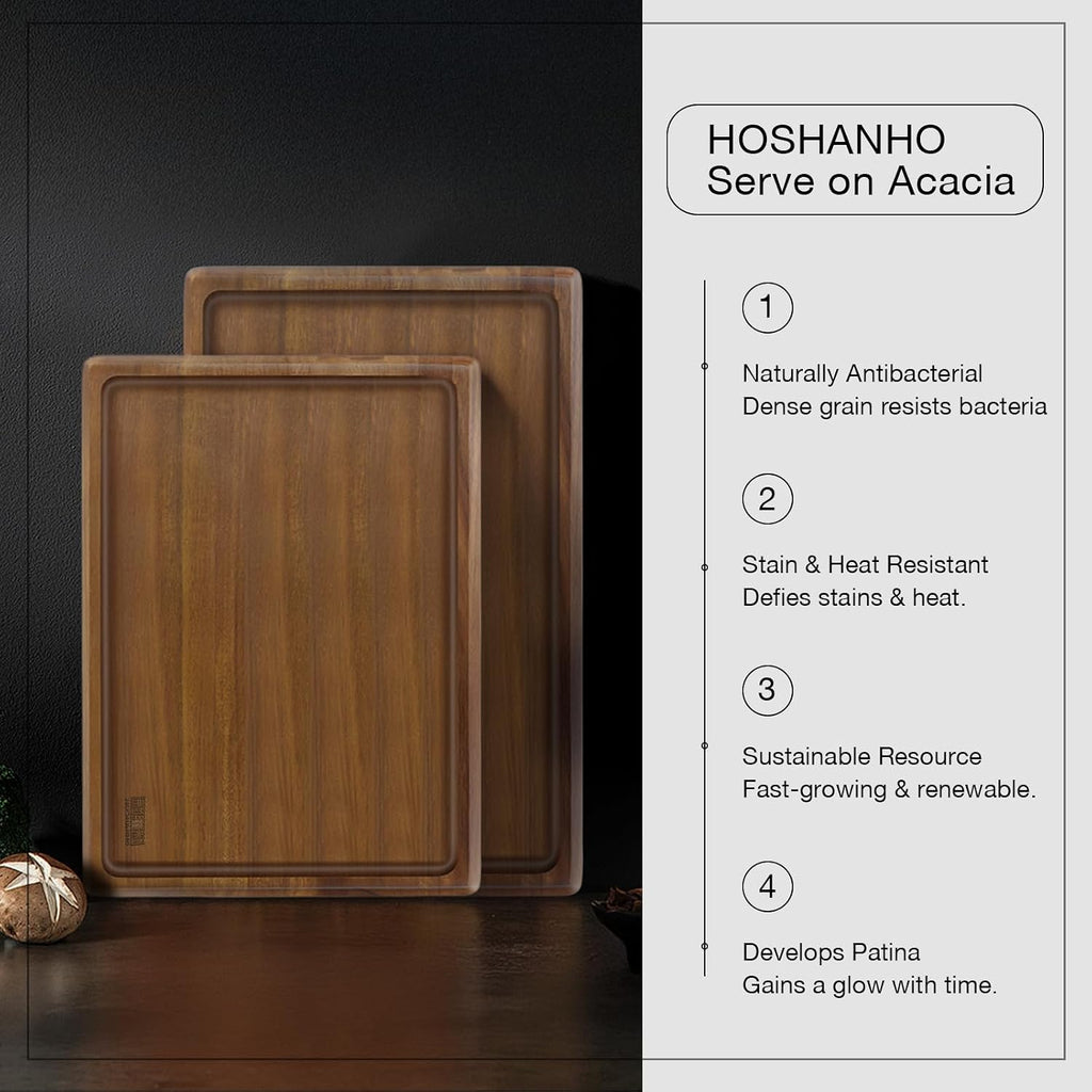 Acacia Wood Serving Tray 16x10 Charcuterie Board & Non-Slip Pads | Premium Acacia Wood Platter for Cheese, Meat &