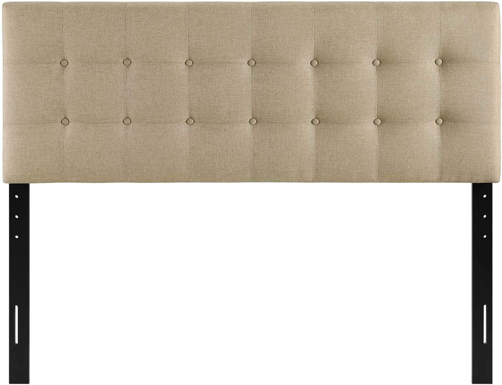 Tufted Button Linen Fabric Upholstered Queen Headboard in Beige