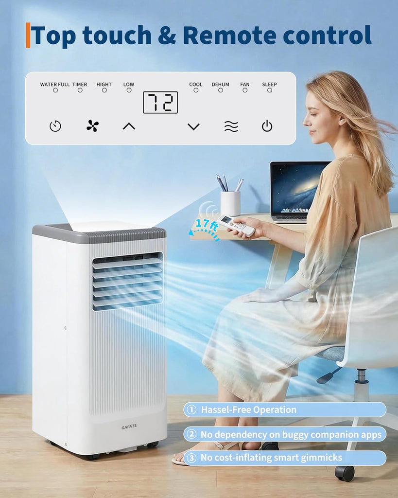 8000BTUs Portable Air Conditioner with Remote Control,350 Sq.Ft Max. 48dB Portable AC Unit, Dehumidifier, Fan, Sleep