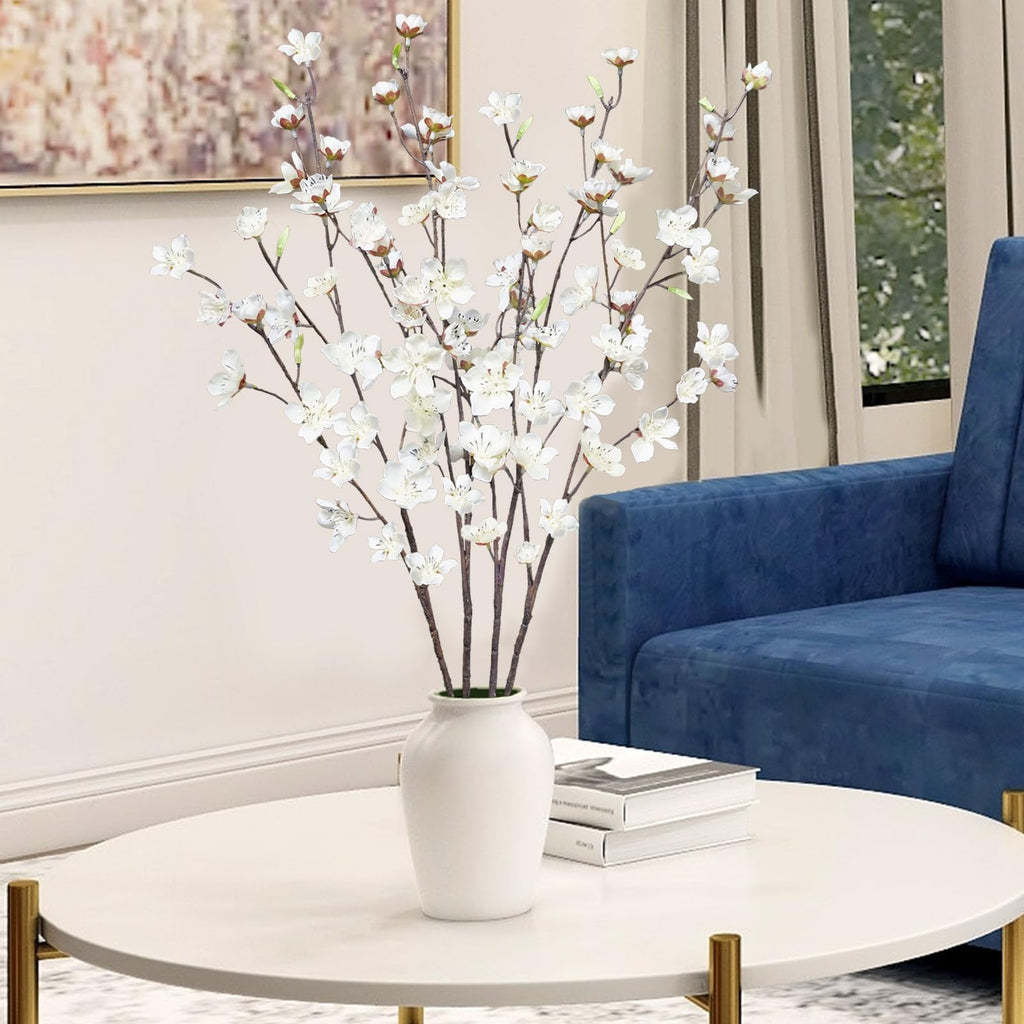4pcs Artificial Cherry Blossom Flowers 28'' Tall Silk Cherry Blossom Branches Faux White Peach Stems for Wedding Home