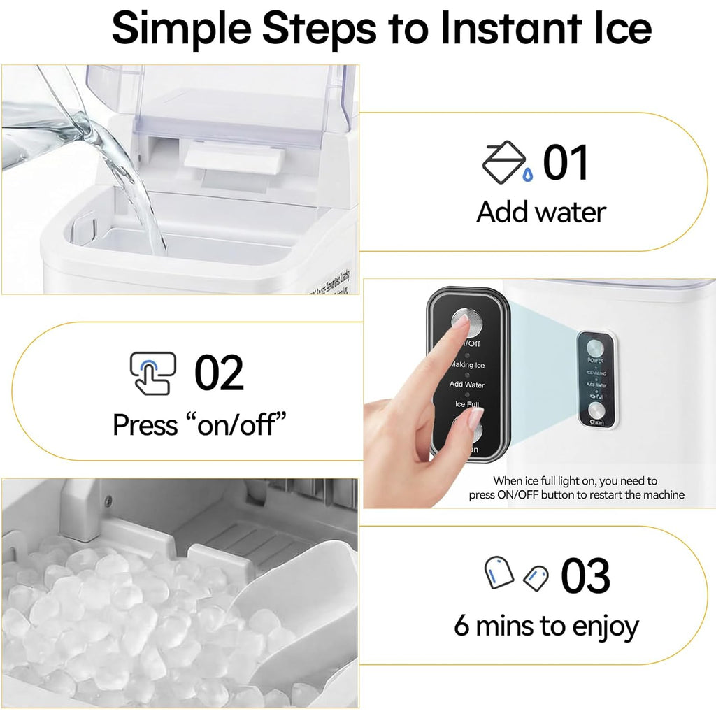 Nugget Ice Makers Countertop, Portable Nugget Ice Machine, Ready in 6 Mins, 24lbs in 24Hrs, Auto-Cleaning