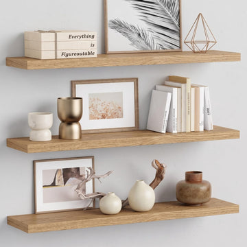 36 Inch Floating Shelves White Oak, Wooden Wall Shelves Kitchen