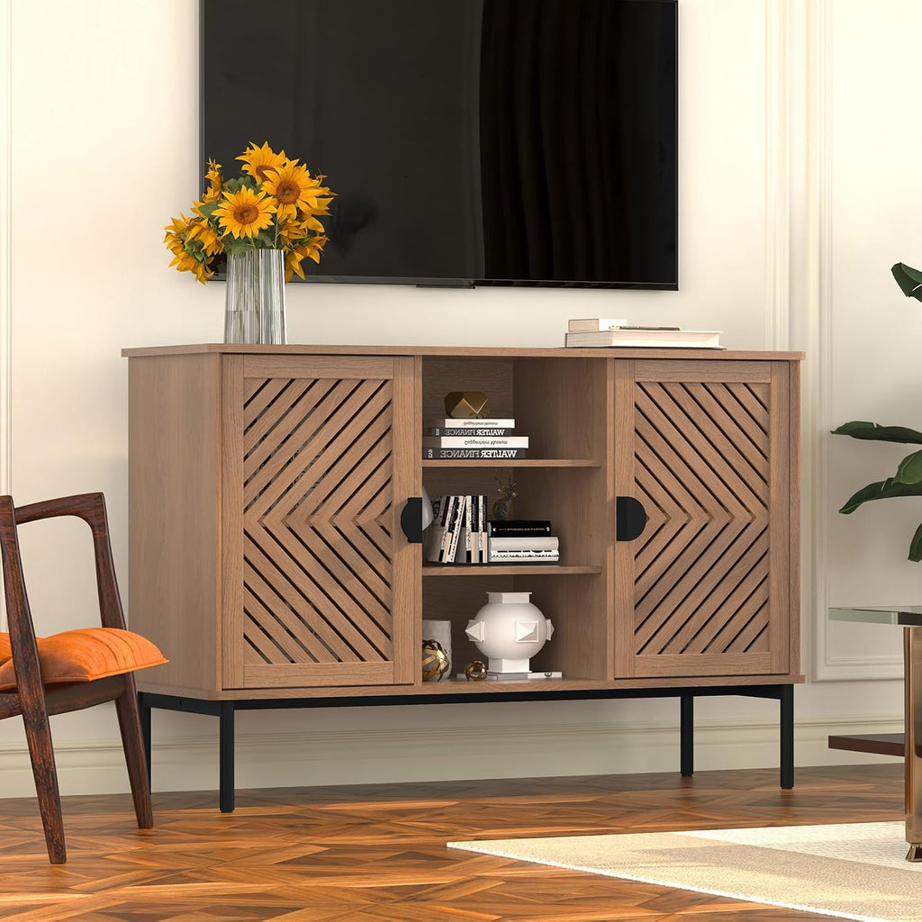 48" Accent Cabinet with 2 Doors Wood,Sideboard Storage Cabinet | Modern Buffet Cabinet with Adjustable Shelves &