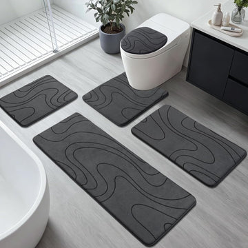 Bathroom Rugs Sets 5 Piece - Thick Memory Foam Bath Mat, Dark Grey | Ultra Soft, Extra Thick, Super Absorbent, Non