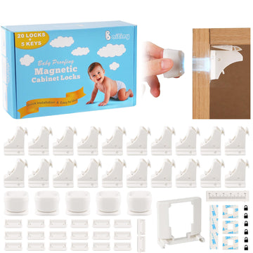 Magnetic Cabinet Locks for Baby Proofing, 20 Pack with 5 Keys