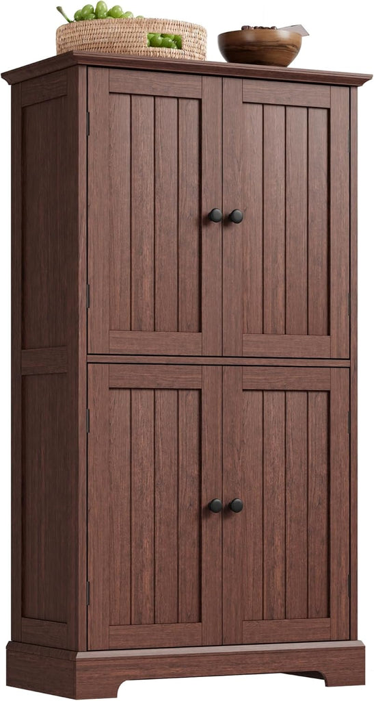 Bathroom Floor Cabinet with Adjustable Shelves | Bathroom Storage Cabinet, 4 Doors, Freestanding Cupboard Pantry