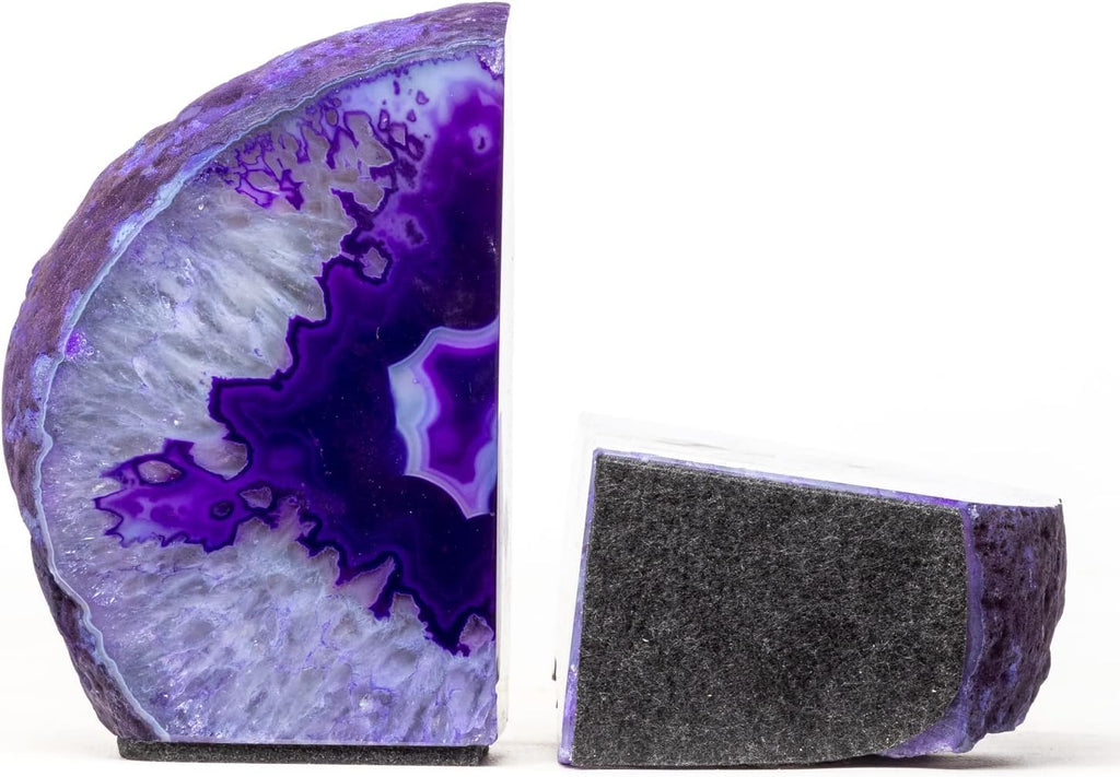 Agate Geode Bookends - Polished Crystal Stone Decorative Bookends Décor (8-10 lb, Purple)