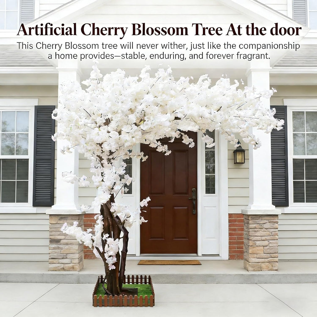 White Artificial Cherry Blossom Trees Large 8.2ft,Faux Cherry Blossom Tree Artificial,Fake Sakura Tree with Solid