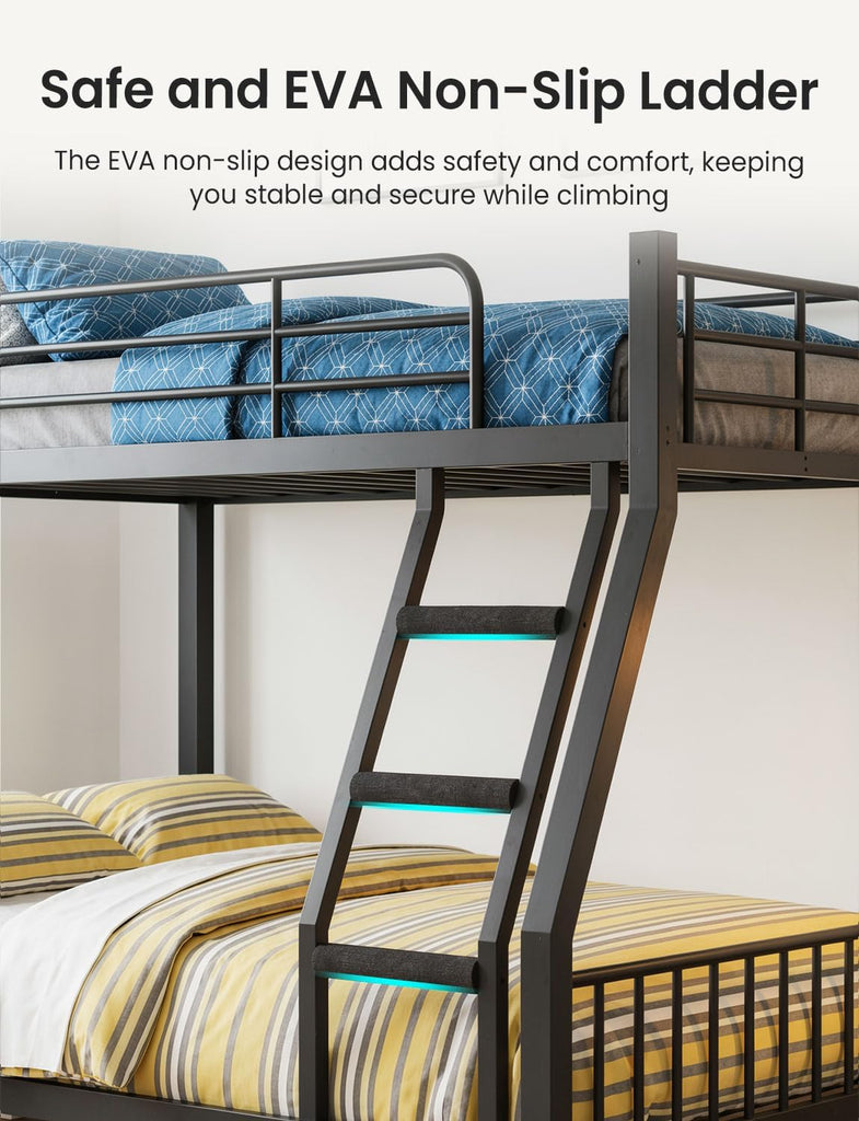 Twin XL Over Queen Bunk Bed, Heavy Duty Queen Bunk Bed for Adults