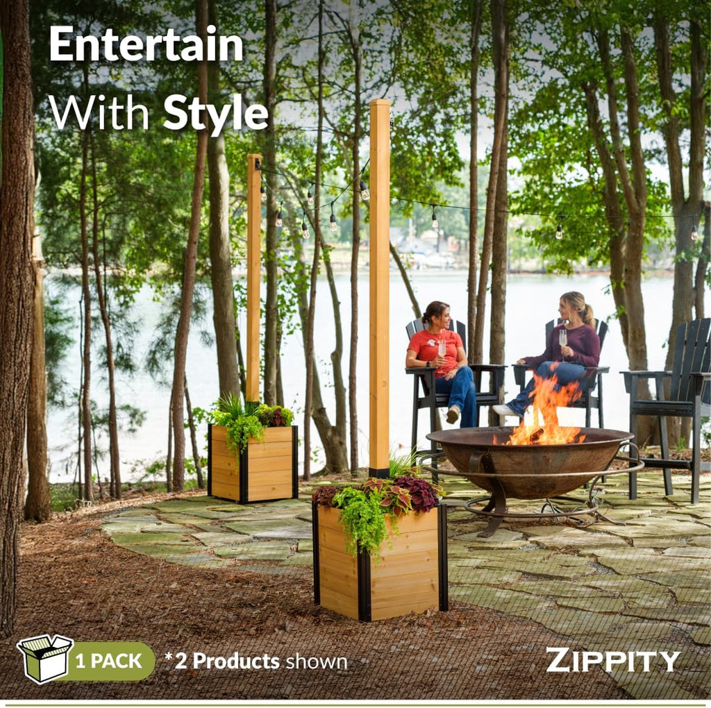 8.5ft H (1 Post w/Planter Box) Freestanding Zippity Concord String Light Post for Outdoor Hanging Lights, Outdoor