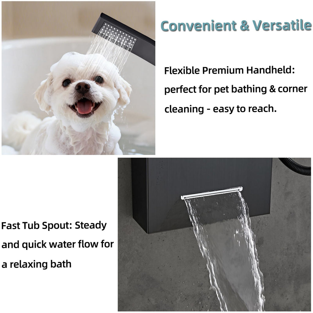 5-In-1Shower Panel Tower System-Brushed Black