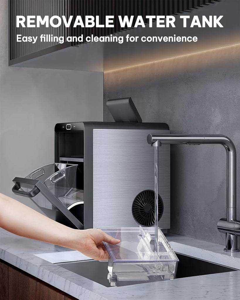Nugget Ice Maker Countertop, Crushed Ice Maker & Pebble Ice Machine Produces 44lbs/24h with Front Pull-Out Water Tank